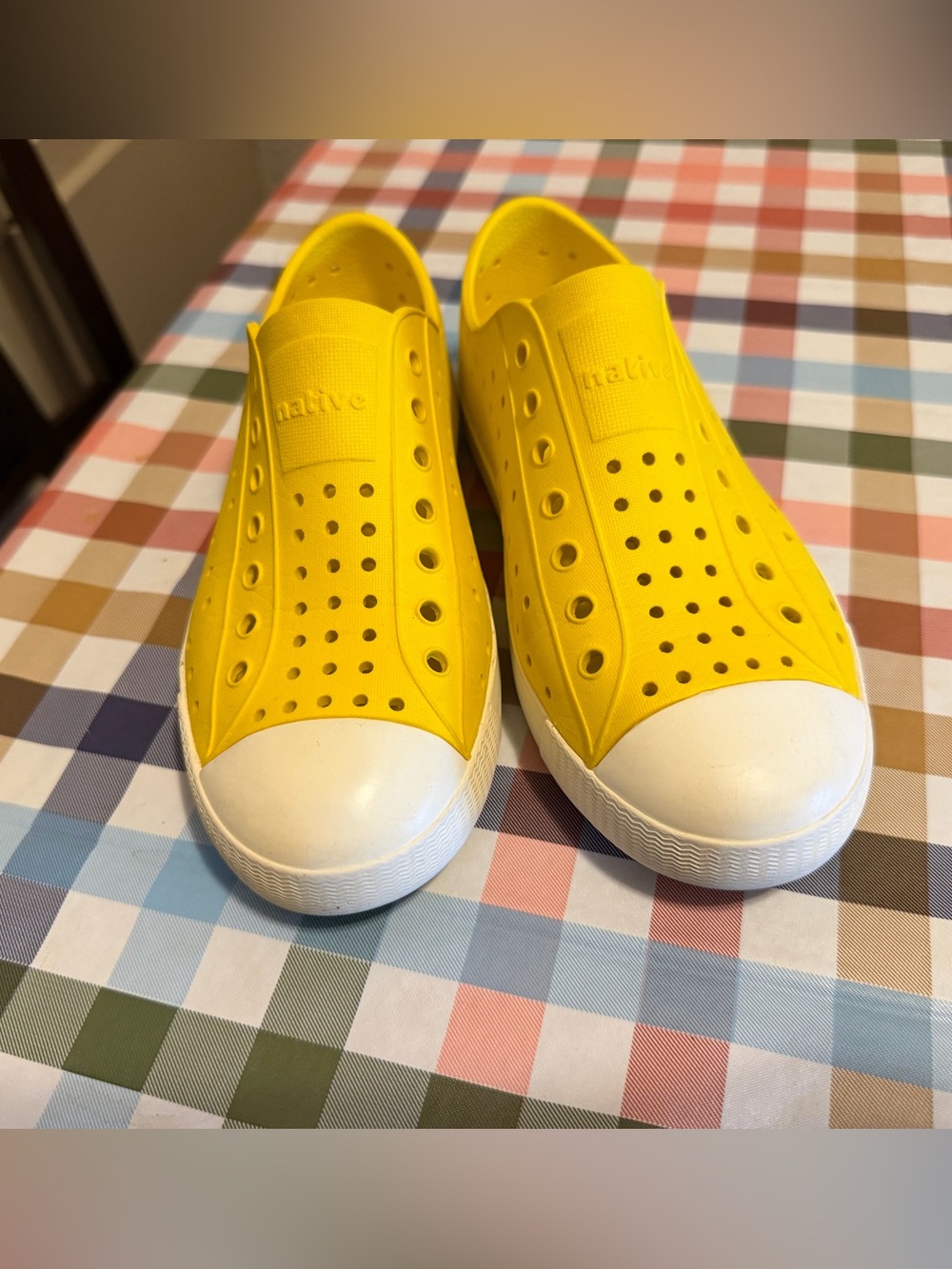 Native Kids Slip-On Sneakers — Bright Yellow with White Toe
